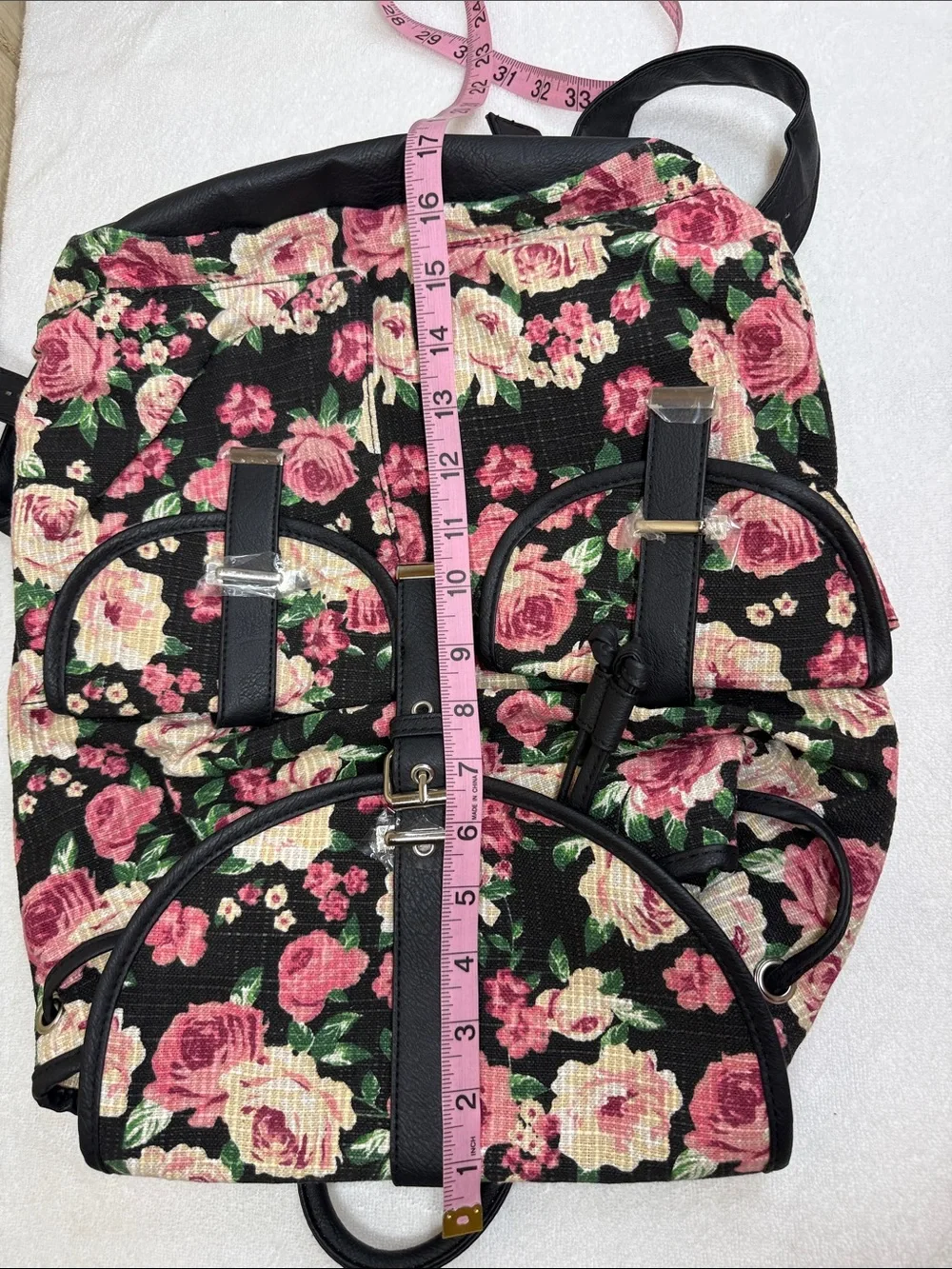NEW Mudd Y2K Floral Canvas Backpack Pink Roses Black Cottagecore Grunge Romantic